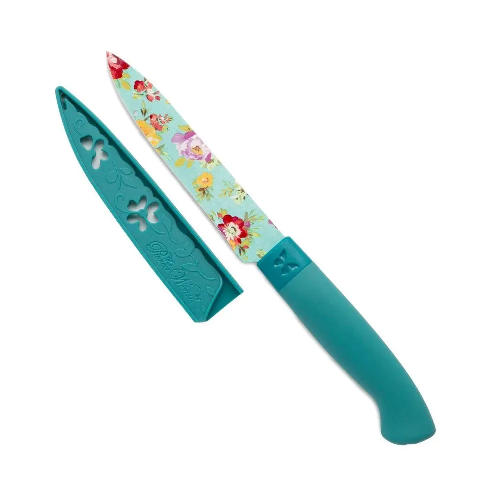 Pioneer Woman Sweet Romance Stainless Steel Knife 3Pc Set W Sheath Floral Green